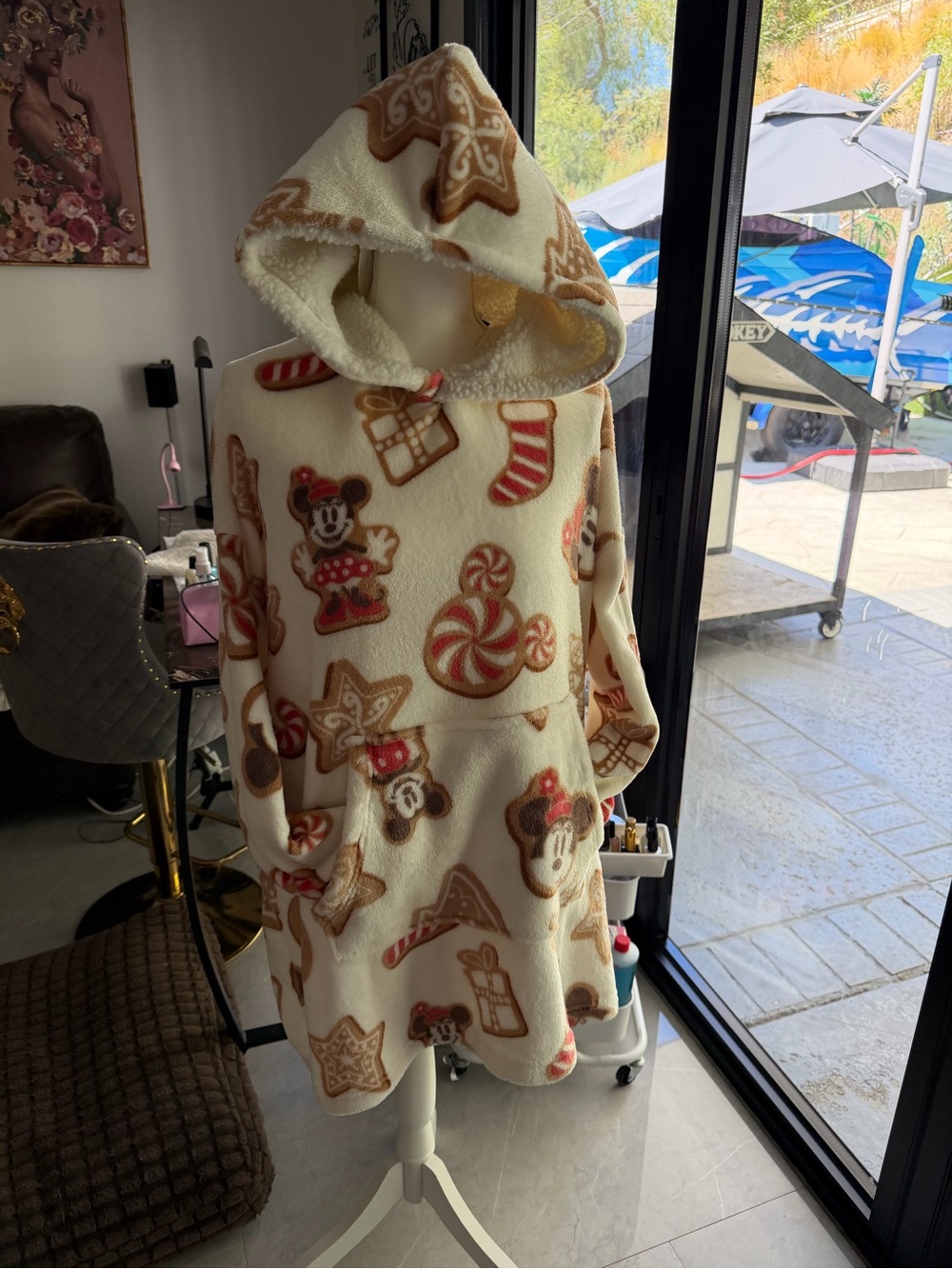 Disney Cream Hooded Fleece Pullover with Holiday Character Print